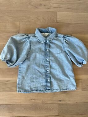 H&M Girls Light Denim Puff Sleeve Top / Size 6x